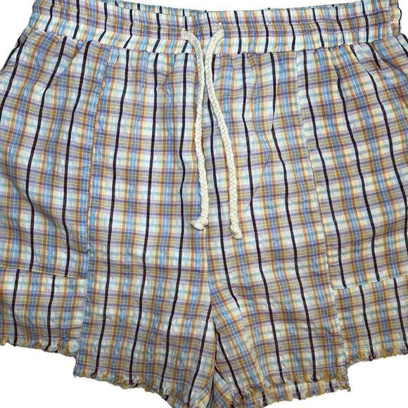 Papermoon 100% cotton plaid chopped hem drawstring shorts, gauze liner Size M - Picture 2 of 12